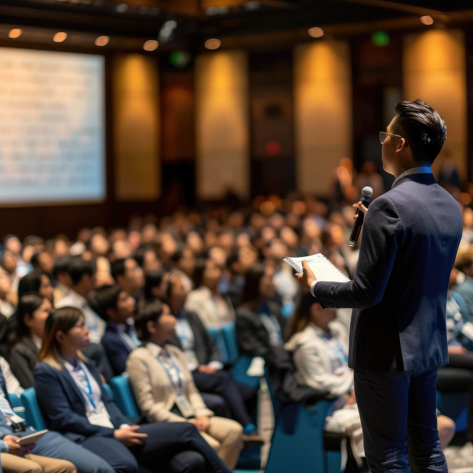 Speaker addressing a large audience